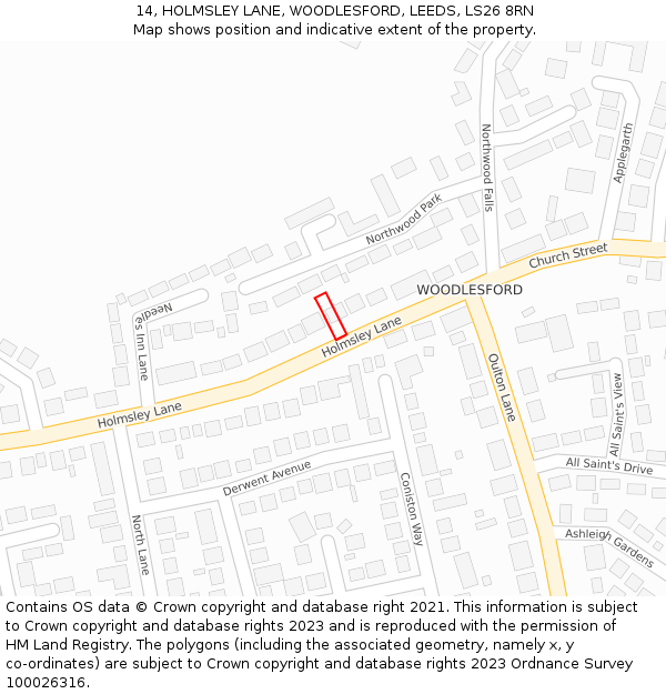 14, HOLMSLEY LANE, WOODLESFORD, LEEDS, LS26 8RN: Location map and indicative extent of plot