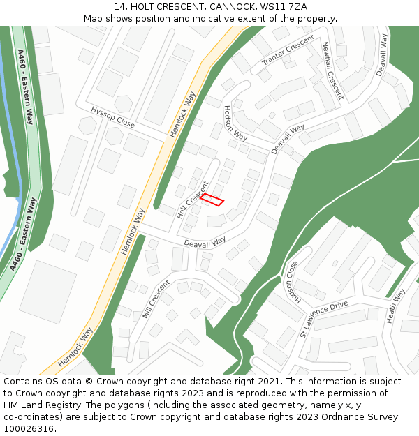 14, HOLT CRESCENT, CANNOCK, WS11 7ZA: Location map and indicative extent of plot