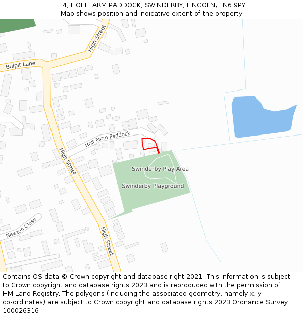 14, HOLT FARM PADDOCK, SWINDERBY, LINCOLN, LN6 9PY: Location map and indicative extent of plot