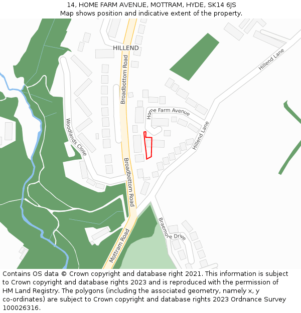 14, HOME FARM AVENUE, MOTTRAM, HYDE, SK14 6JS: Location map and indicative extent of plot