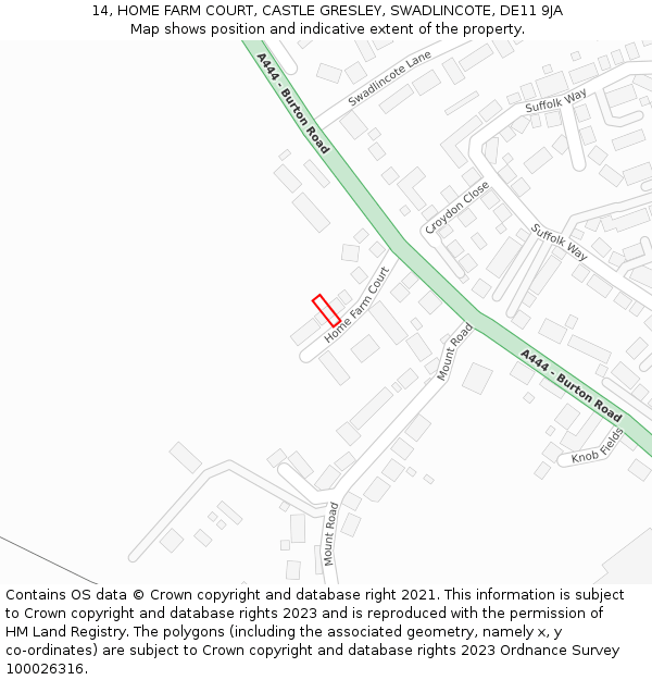 14, HOME FARM COURT, CASTLE GRESLEY, SWADLINCOTE, DE11 9JA: Location map and indicative extent of plot