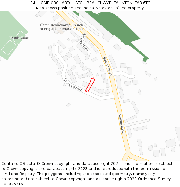 14, HOME ORCHARD, HATCH BEAUCHAMP, TAUNTON, TA3 6TG: Location map and indicative extent of plot