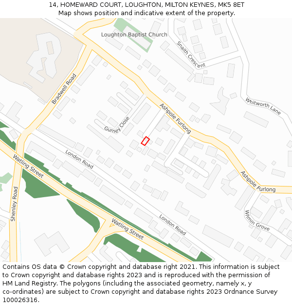 14, HOMEWARD COURT, LOUGHTON, MILTON KEYNES, MK5 8ET: Location map and indicative extent of plot