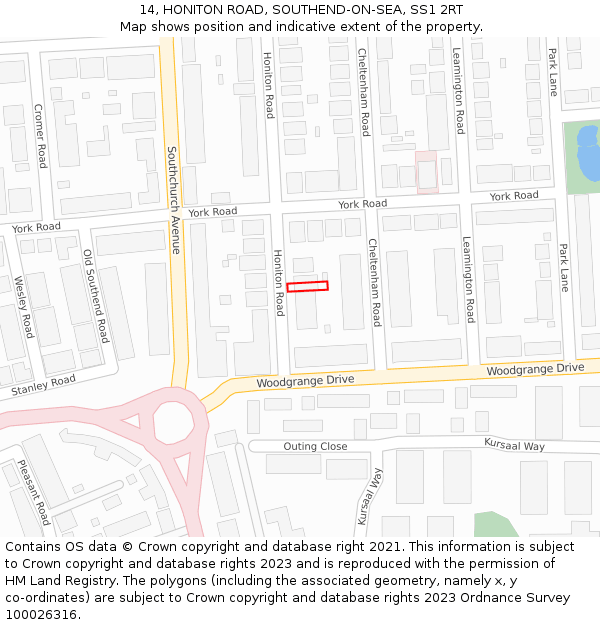 14, HONITON ROAD, SOUTHEND-ON-SEA, SS1 2RT: Location map and indicative extent of plot