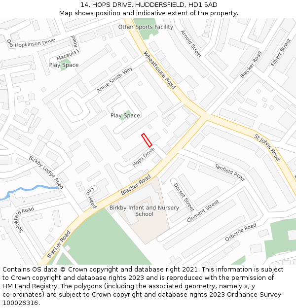 14, HOPS DRIVE, HUDDERSFIELD, HD1 5AD: Location map and indicative extent of plot