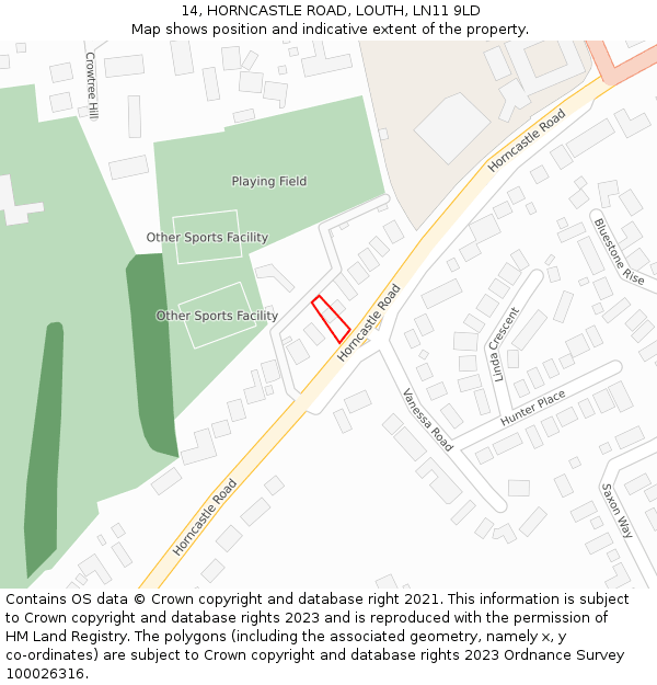 14, HORNCASTLE ROAD, LOUTH, LN11 9LD: Location map and indicative extent of plot