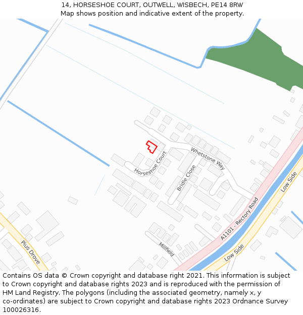 14, HORSESHOE COURT, OUTWELL, WISBECH, PE14 8RW: Location map and indicative extent of plot
