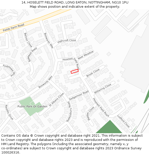 14, HOSELETT FIELD ROAD, LONG EATON, NOTTINGHAM, NG10 1PU: Location map and indicative extent of plot