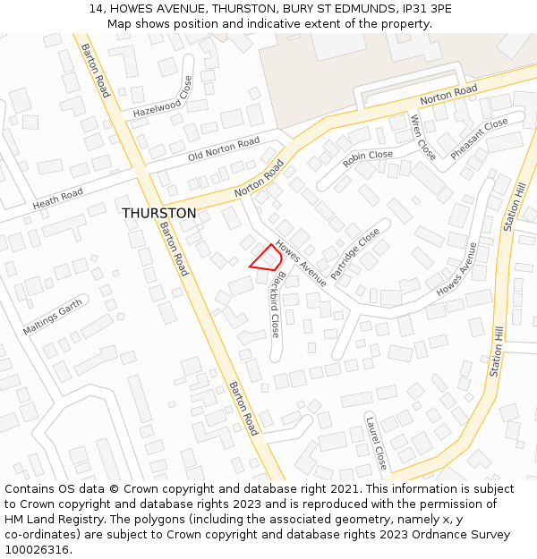 14, HOWES AVENUE, THURSTON, BURY ST EDMUNDS, IP31 3PE: Location map and indicative extent of plot