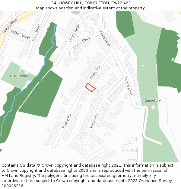 14, HOWEY HILL, CONGLETON, CW12 4AF: Location map and indicative extent of plot