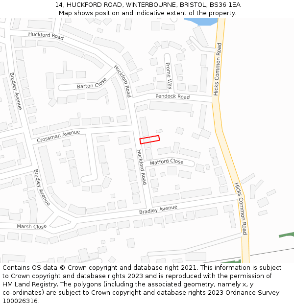 14, HUCKFORD ROAD, WINTERBOURNE, BRISTOL, BS36 1EA: Location map and indicative extent of plot