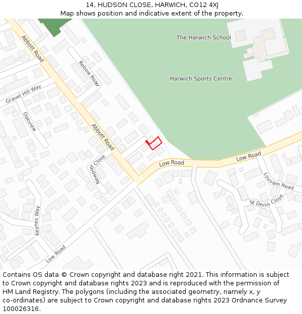 14, HUDSON CLOSE, HARWICH, CO12 4XJ: Location map and indicative extent of plot