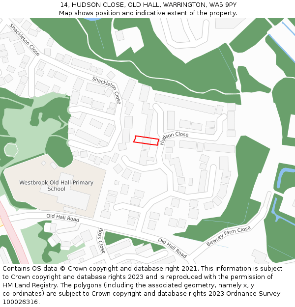 14, HUDSON CLOSE, OLD HALL, WARRINGTON, WA5 9PY: Location map and indicative extent of plot