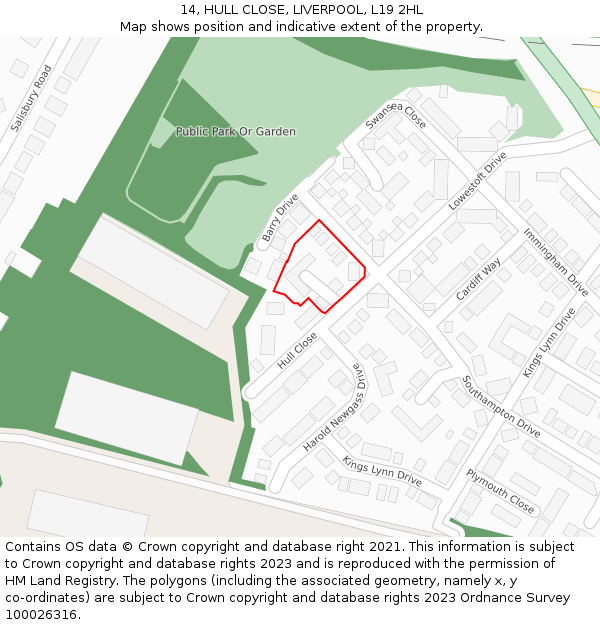 14, HULL CLOSE, LIVERPOOL, L19 2HL: Location map and indicative extent of plot