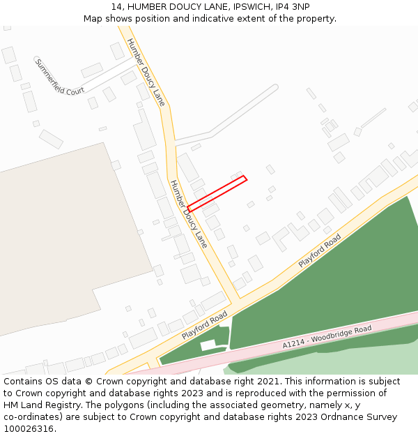 14, HUMBER DOUCY LANE, IPSWICH, IP4 3NP: Location map and indicative extent of plot