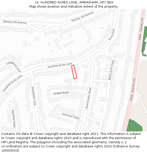 14, HUNDRED ACRES LANE, AMERSHAM, HP7 9EA: Location map and indicative extent of plot