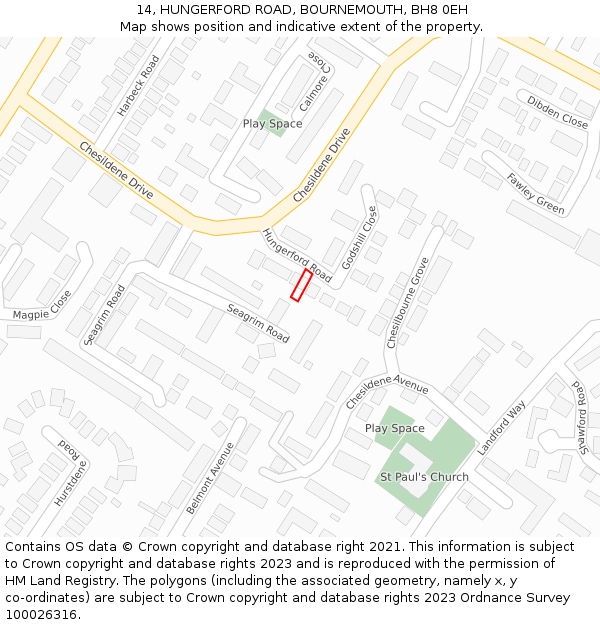 14, HUNGERFORD ROAD, BOURNEMOUTH, BH8 0EH: Location map and indicative extent of plot