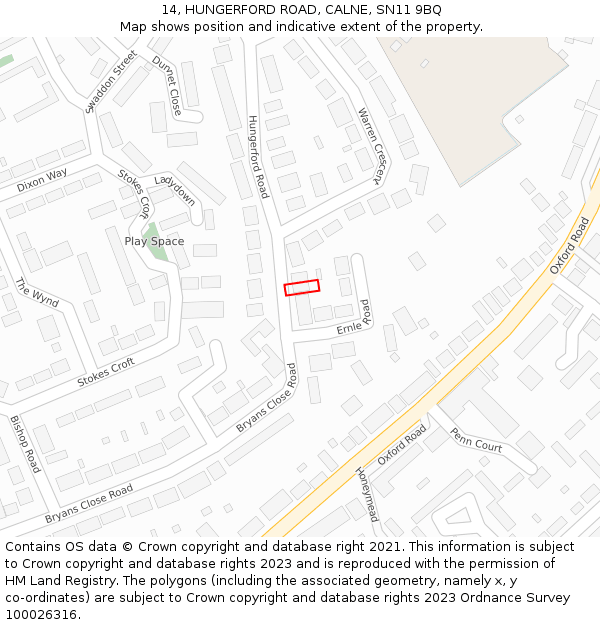 14, HUNGERFORD ROAD, CALNE, SN11 9BQ: Location map and indicative extent of plot