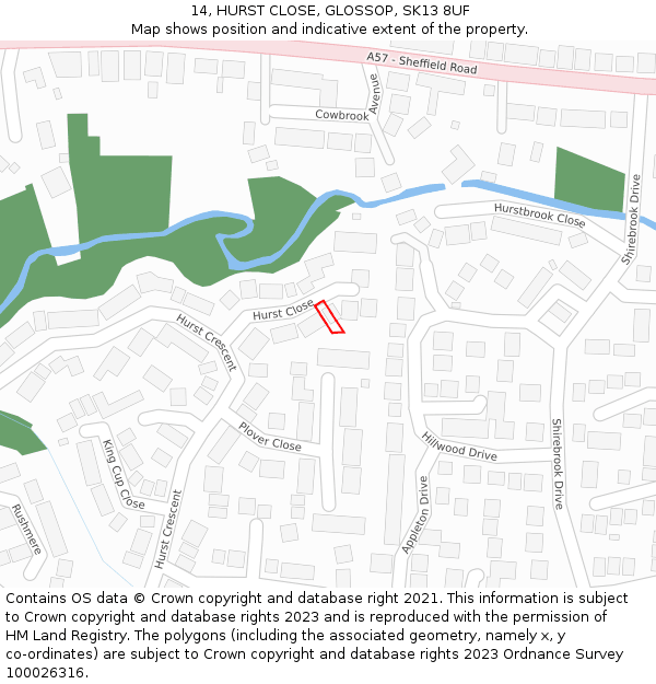 14, HURST CLOSE, GLOSSOP, SK13 8UF: Location map and indicative extent of plot