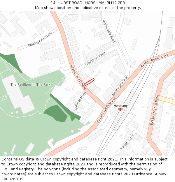 14, HURST ROAD, HORSHAM, RH12 2ER: Location map and indicative extent of plot