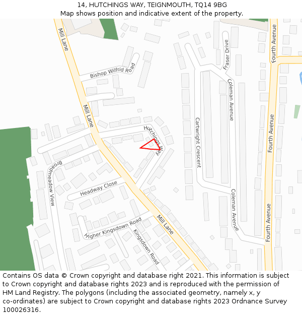 14, HUTCHINGS WAY, TEIGNMOUTH, TQ14 9BG: Location map and indicative extent of plot