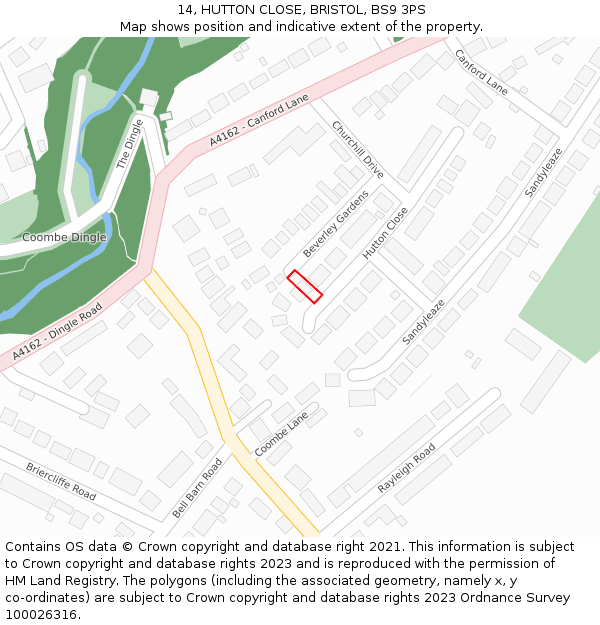 14, HUTTON CLOSE, BRISTOL, BS9 3PS: Location map and indicative extent of plot