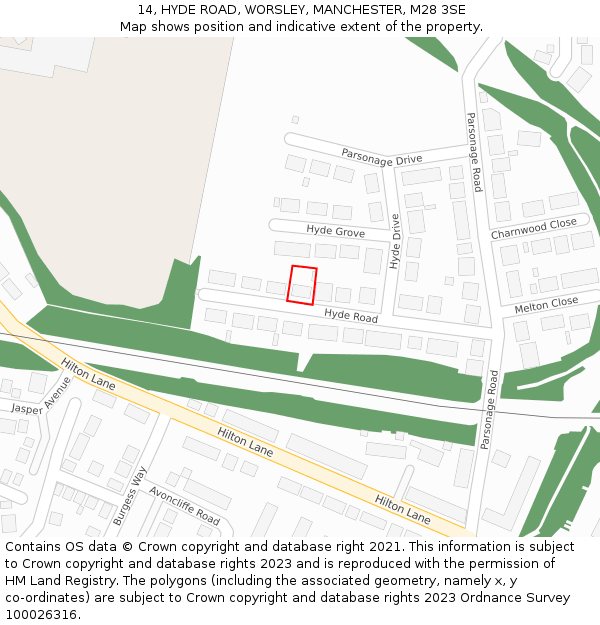 14, HYDE ROAD, WORSLEY, MANCHESTER, M28 3SE: Location map and indicative extent of plot