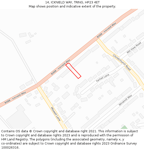 14, ICKNIELD WAY, TRING, HP23 4ET: Location map and indicative extent of plot