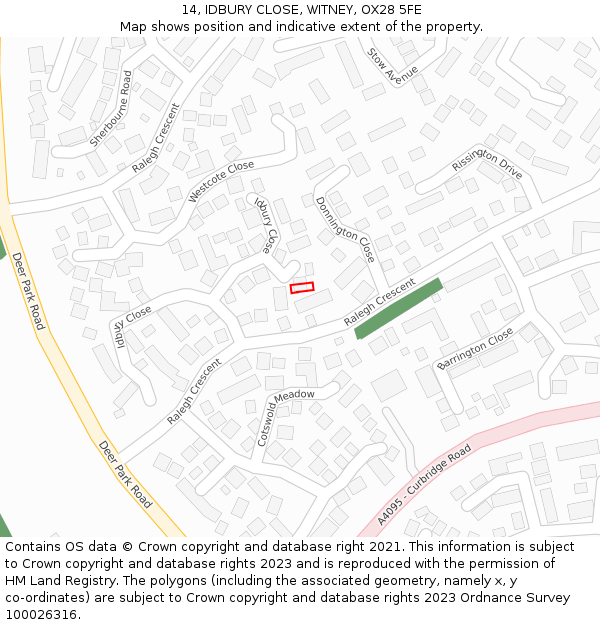 14, IDBURY CLOSE, WITNEY, OX28 5FE: Location map and indicative extent of plot