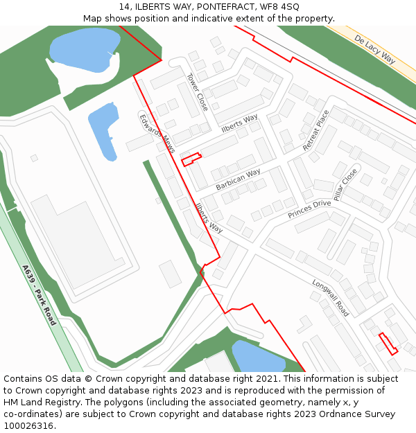 14, ILBERTS WAY, PONTEFRACT, WF8 4SQ: Location map and indicative extent of plot
