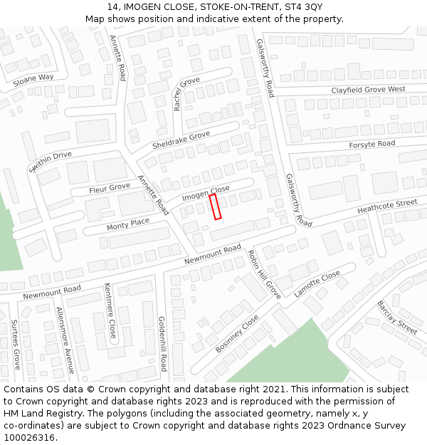 14, IMOGEN CLOSE, STOKE-ON-TRENT, ST4 3QY: Location map and indicative extent of plot