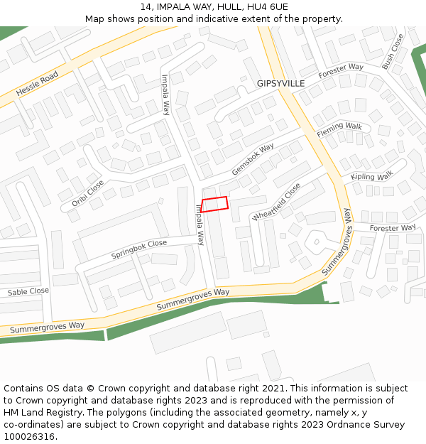14, IMPALA WAY, HULL, HU4 6UE: Location map and indicative extent of plot