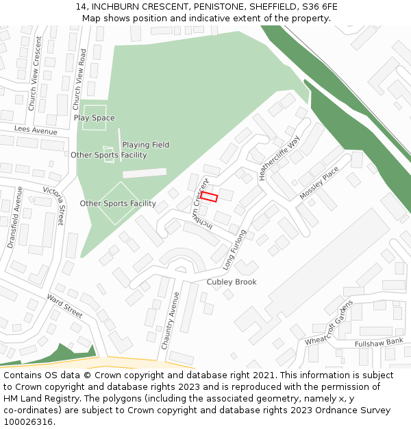 14, INCHBURN CRESCENT, PENISTONE, SHEFFIELD, S36 6FE: Location map and indicative extent of plot