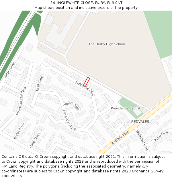 14, INGLEWHITE CLOSE, BURY, BL9 9NT: Location map and indicative extent of plot