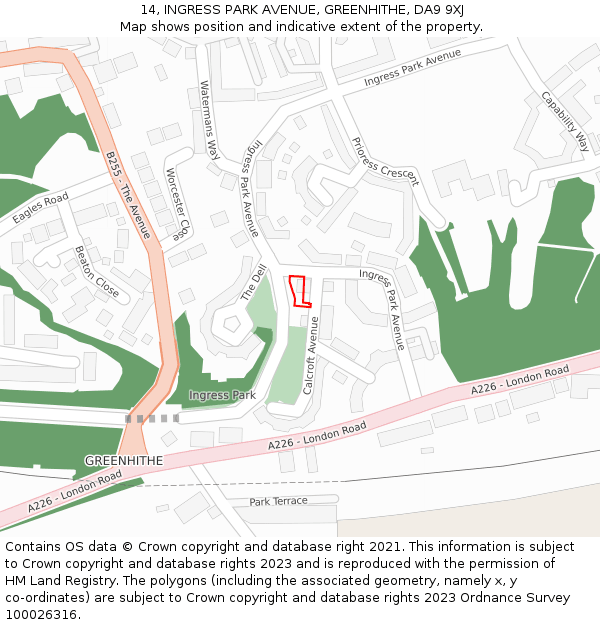 14, INGRESS PARK AVENUE, GREENHITHE, DA9 9XJ: Location map and indicative extent of plot