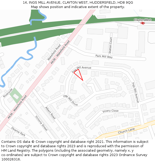 14, INGS MILL AVENUE, CLAYTON WEST, HUDDERSFIELD, HD8 9QG: Location map and indicative extent of plot