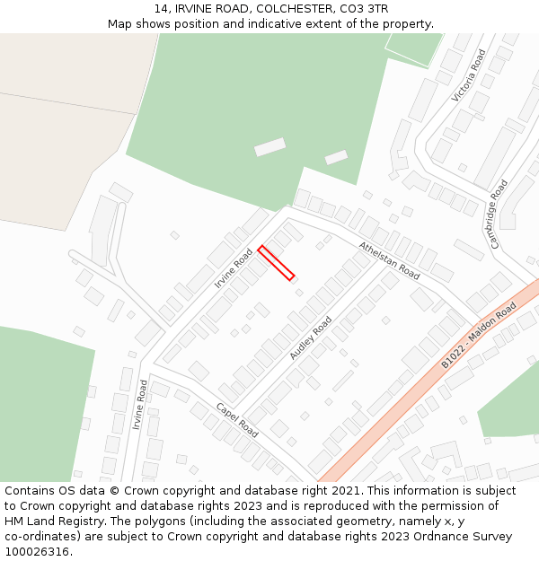 14, IRVINE ROAD, COLCHESTER, CO3 3TR: Location map and indicative extent of plot