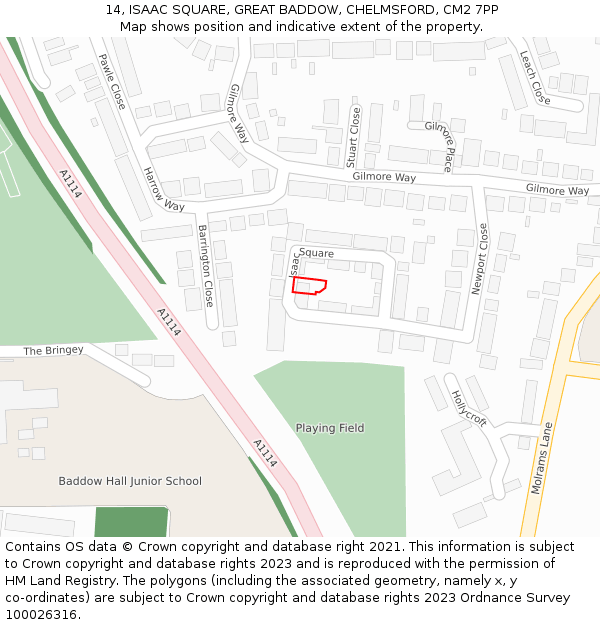 14, ISAAC SQUARE, GREAT BADDOW, CHELMSFORD, CM2 7PP: Location map and indicative extent of plot