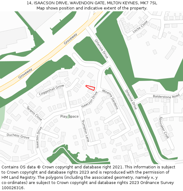 14, ISAACSON DRIVE, WAVENDON GATE, MILTON KEYNES, MK7 7SL: Location map and indicative extent of plot