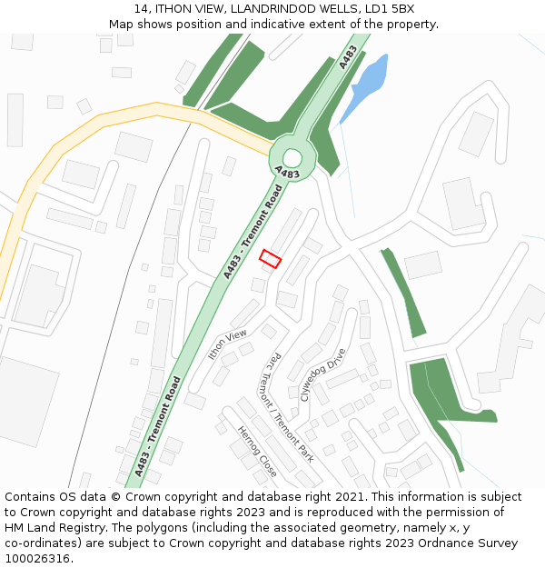 14, ITHON VIEW, LLANDRINDOD WELLS, LD1 5BX: Location map and indicative extent of plot