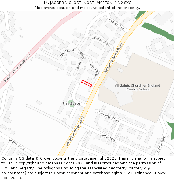 14, JACORRIN CLOSE, NORTHAMPTON, NN2 8XG: Location map and indicative extent of plot