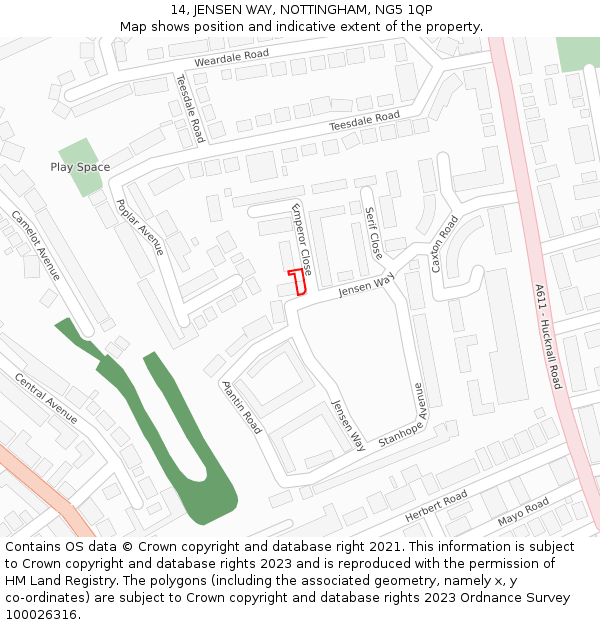 14, JENSEN WAY, NOTTINGHAM, NG5 1QP: Location map and indicative extent of plot
