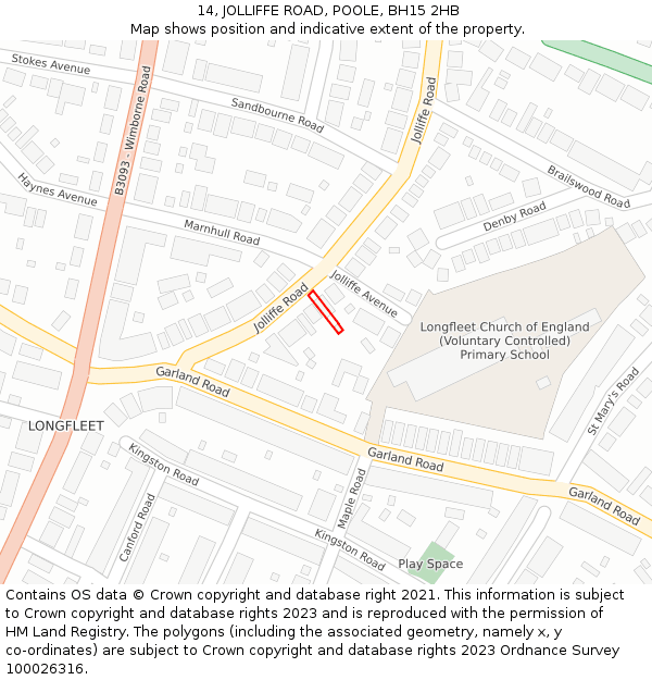 14, JOLLIFFE ROAD, POOLE, BH15 2HB: Location map and indicative extent of plot