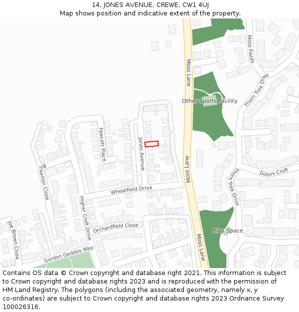 14, JONES AVENUE, CREWE, CW1 4UJ: Location map and indicative extent of plot