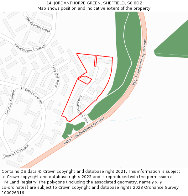 14, JORDANTHORPE GREEN, SHEFFIELD, S8 8DZ: Location map and indicative extent of plot