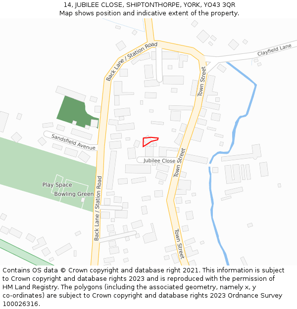 14, JUBILEE CLOSE, SHIPTONTHORPE, YORK, YO43 3QR: Location map and indicative extent of plot