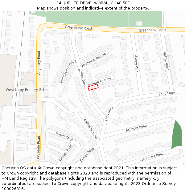 14, JUBILEE DRIVE, WIRRAL, CH48 5EF: Location map and indicative extent of plot