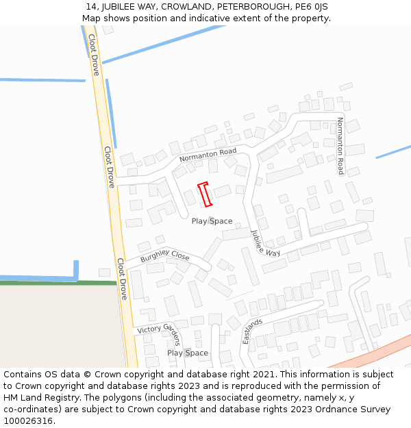 14, JUBILEE WAY, CROWLAND, PETERBOROUGH, PE6 0JS: Location map and indicative extent of plot