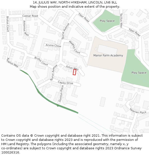 14, JULIUS WAY, NORTH HYKEHAM, LINCOLN, LN6 9LL: Location map and indicative extent of plot
