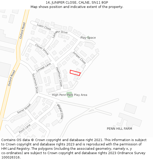 14, JUNIPER CLOSE, CALNE, SN11 8GP: Location map and indicative extent of plot